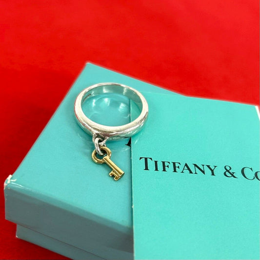 Tiffany & Co Key Charm Ring 925 Sterling Silver Gold