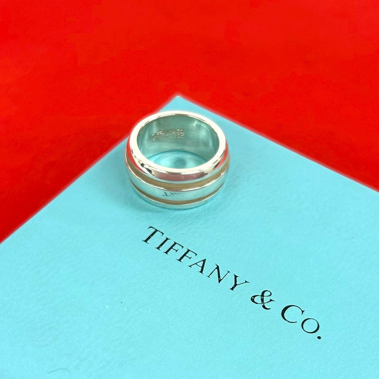 Tiffany & Co Group Double Line Ring 925 Sterling Silver