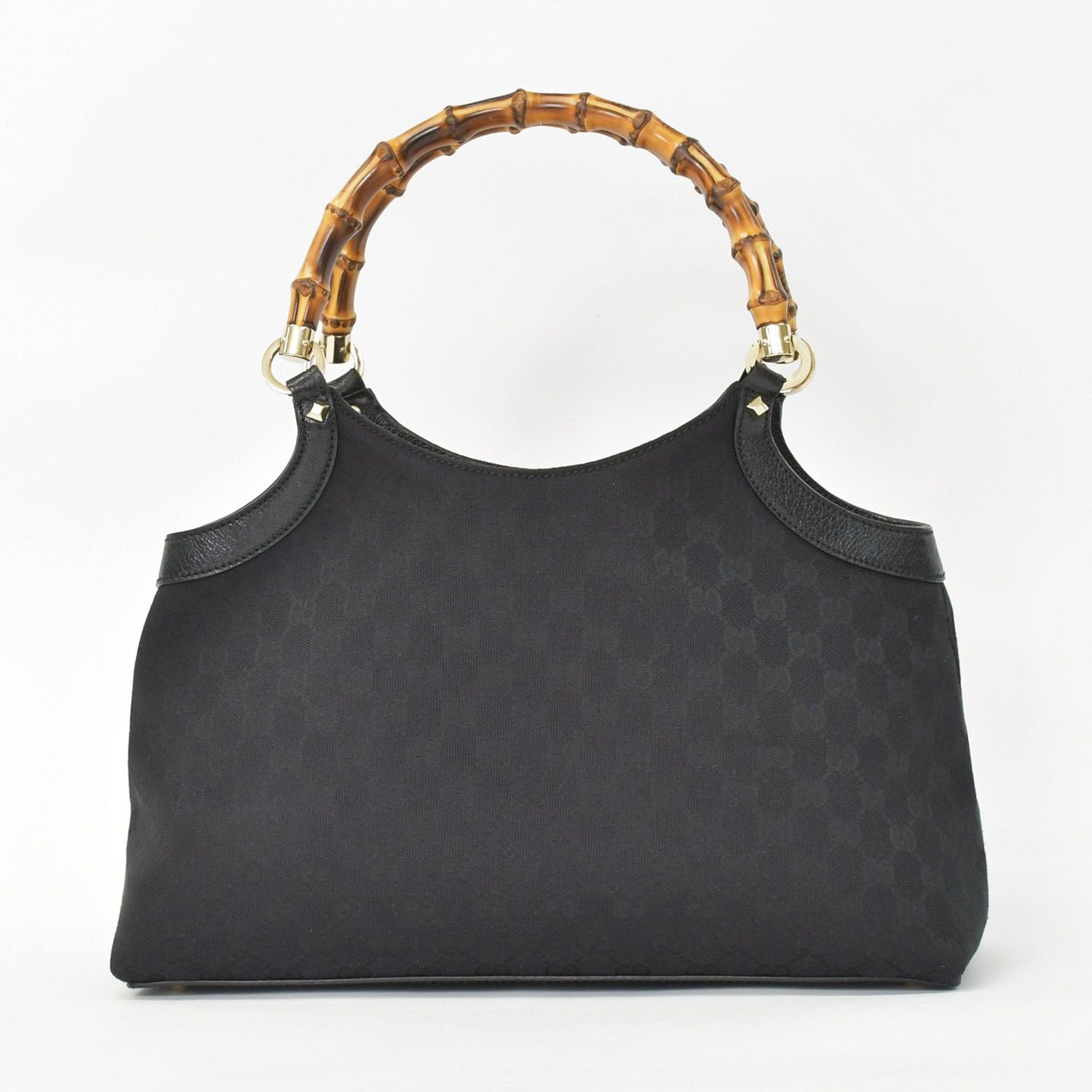 Gucci Bamboo Hand Bag Handbag GG Canvas Black Gold — view 2