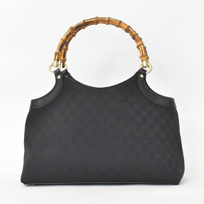 Gucci Bamboo Hand Bag Handbag GG Canvas Black Gold — view 2