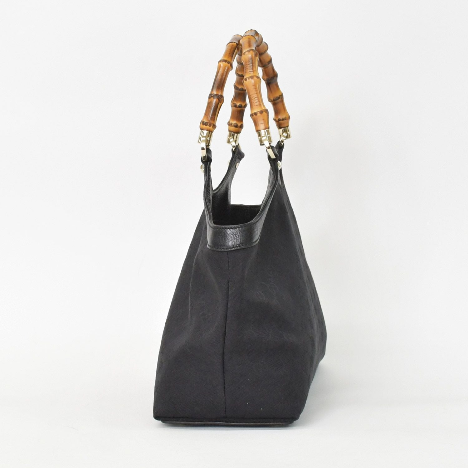 Gucci Bamboo Hand Bag Handbag GG Canvas Black Gold — view 5