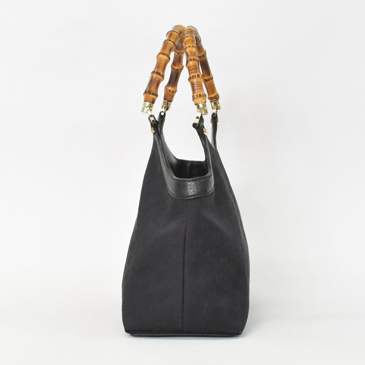 Gucci Bamboo Hand Bag Handbag GG Canvas Black Gold — view 3