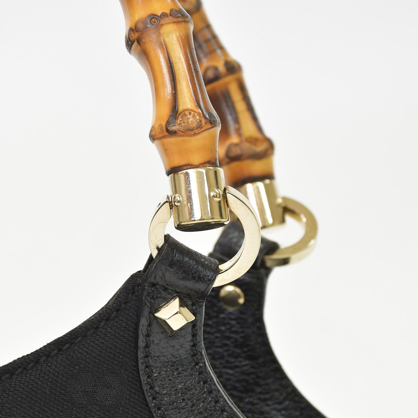 Gucci Bamboo Hand Bag Handbag GG Canvas Black Gold — view 6
