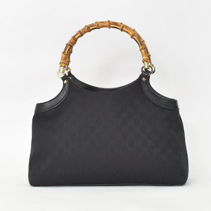 Gucci Bamboo Hand Bag Handbag GG Canvas Black Gold — view 4