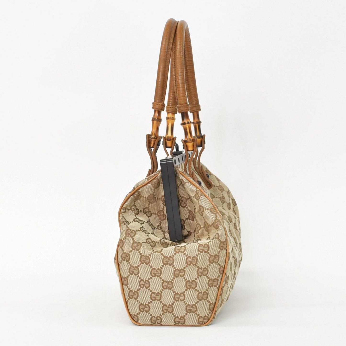 Gucci GG Canvas Bamboo Handle Gamaro Handbag Beige Brown Black — view 2
