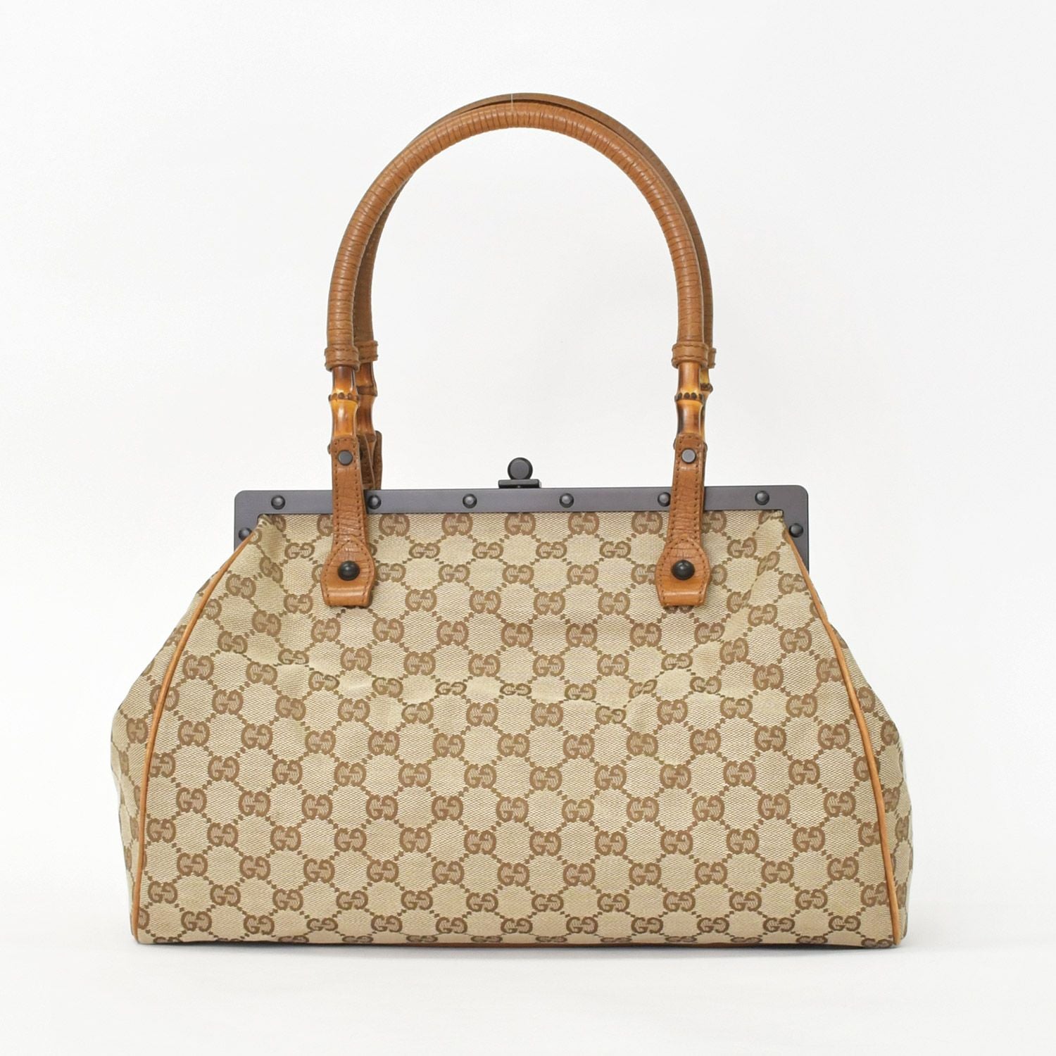 Gucci GG Canvas Bamboo Handle Gamaro Handbag Beige Brown Black — view 3