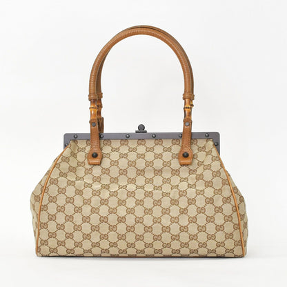 Gucci GG Canvas Bamboo Handle Gamaro Handbag Beige Brown Black — view 3