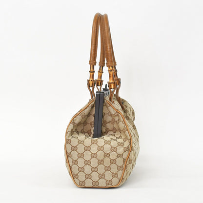 Gucci GG Canvas Bamboo Handle Gamaro Handbag Beige Brown Black — view 4
