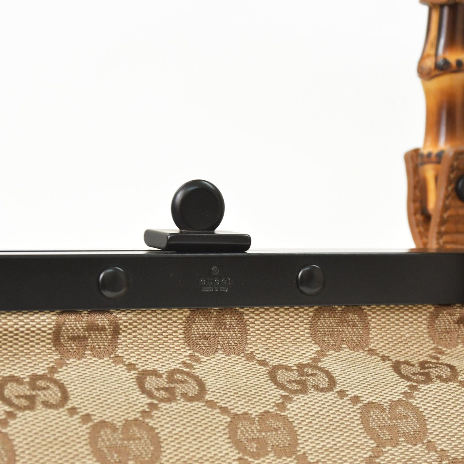 Gucci GG Canvas Bamboo Handle Gamaro Handbag Beige Brown Black — view 5