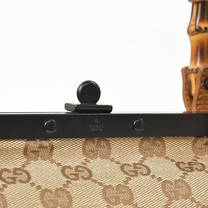 Gucci GG Canvas Bamboo Handle Gamaro Handbag Beige Brown Black — view 5