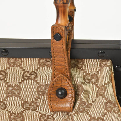 Gucci GG Canvas Bamboo Handle Gamaro Handbag Beige Brown Black — view 6