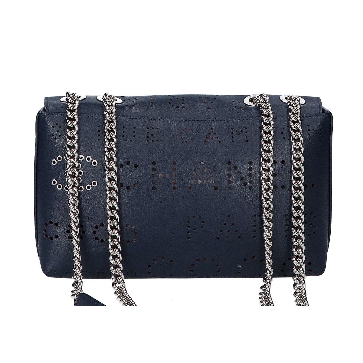 Chanel Perforated Logo Single Flap Chain Bag Navy — view 3