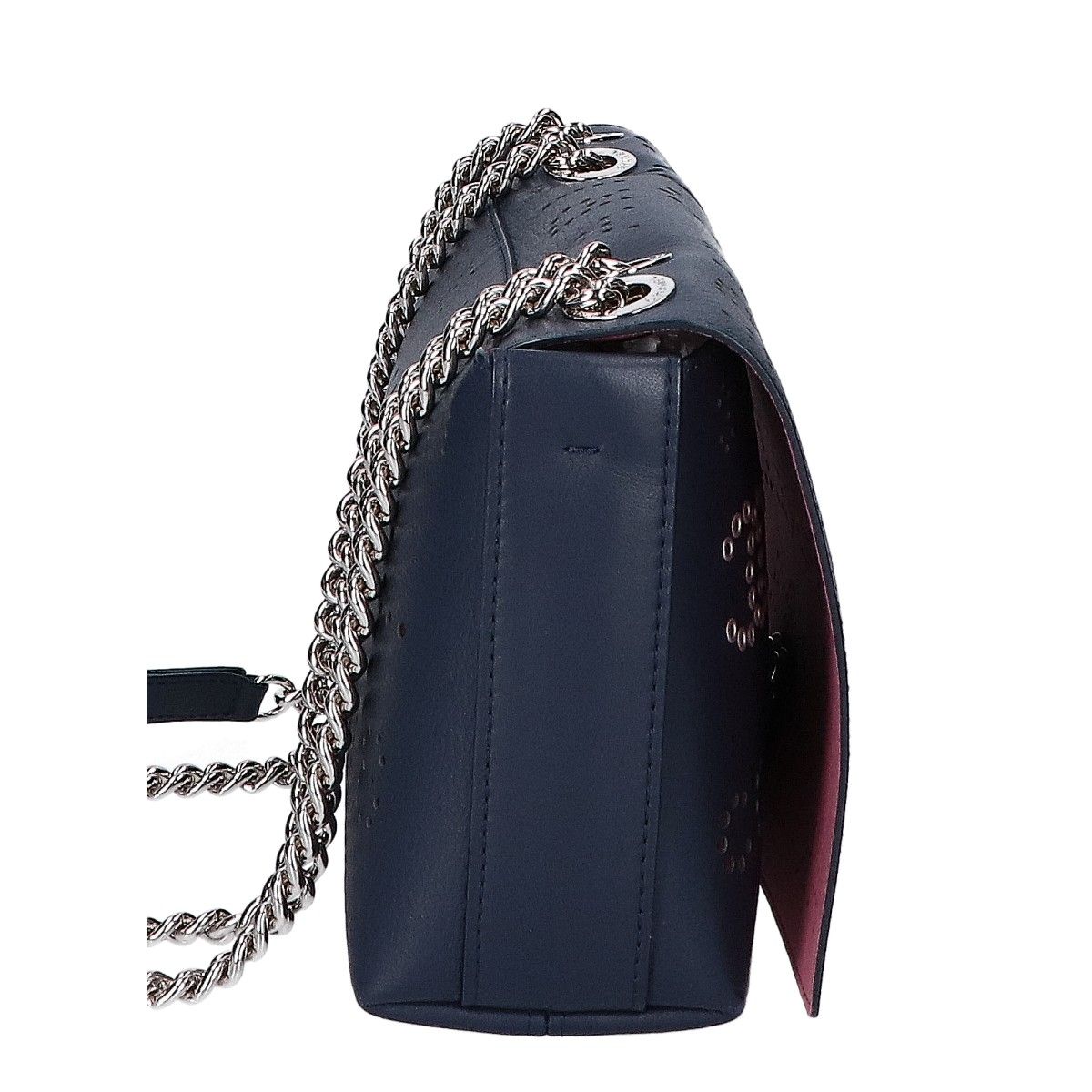 Chanel Perforated Logo Single Flap Chain Bag Navy — view 4