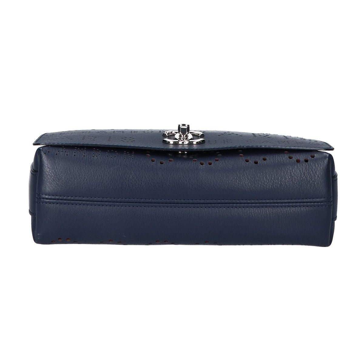 Chanel Perforated Logo Single Flap Chain Bag Navy — view 5