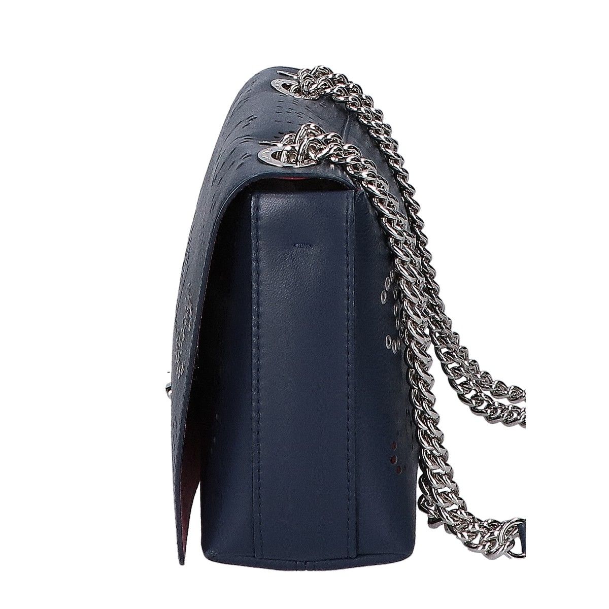 Chanel Perforated Logo Single Flap Chain Bag Navy — view 2