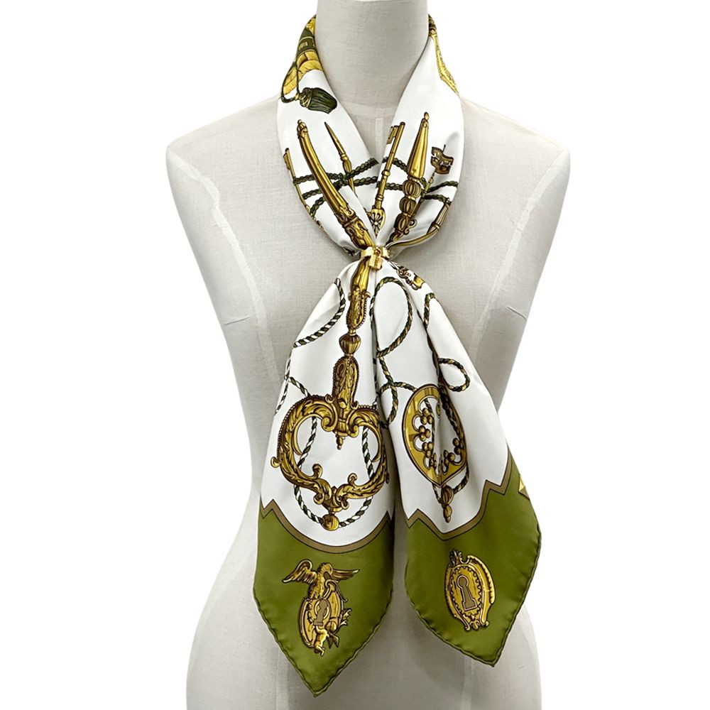 Hermes Scarf Carre 90 les Cles Key Silk Green Multi Color Large — view 6
