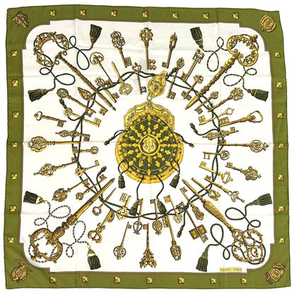 Hermes Scarf Carre 90 les Cles Key Silk Green Multi Color Large