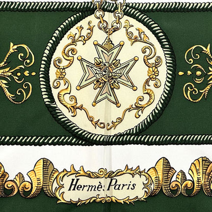 Hermes Scarf Carre 90 LV Dovicvs Magnvs White Louis Xiv on a Horse Silk Green — view 3
