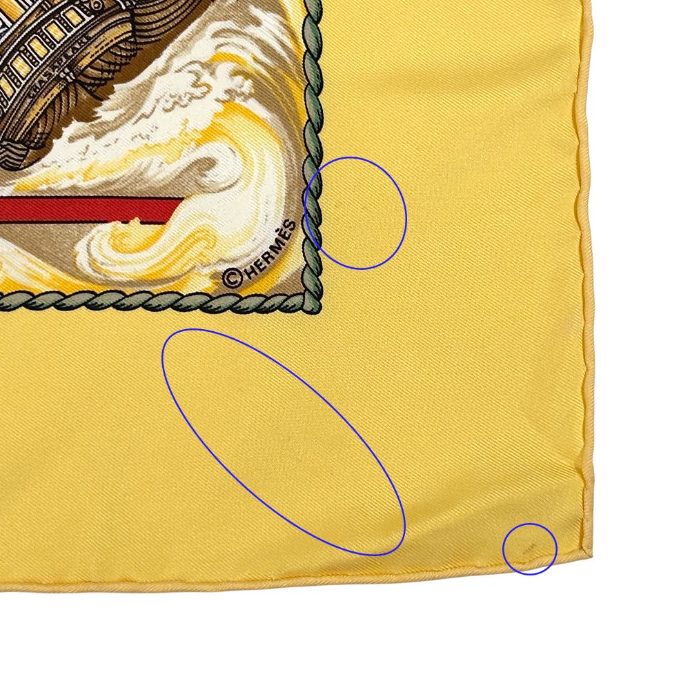 Hermes Scarf Carre 90 Vive le Vent Silk Yellow Multi Color Sea Ship Sailing — view 6