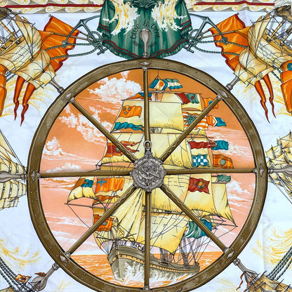 Hermes Scarf Carre 90 Vive le Vent Silk Yellow Multi Color Sea Ship Sailing — view 2