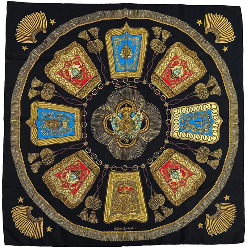 Hermes Scarf Carre 90 Poste Et Cavalerie Saber Decorative Bag Silk Black Multi