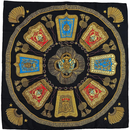 Hermes Scarf Carre 90 Poste Et Cavalerie Saber Decorative Bag Silk Black Multi