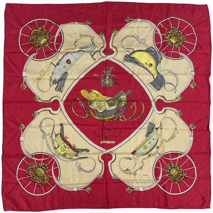 Hermes Scarf Carre 90 Spring Silk Red Multi Color Carriage Large