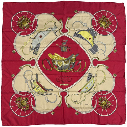 Hermes Scarf Carre 90 Spring Silk Red Multi Color Carriage Large