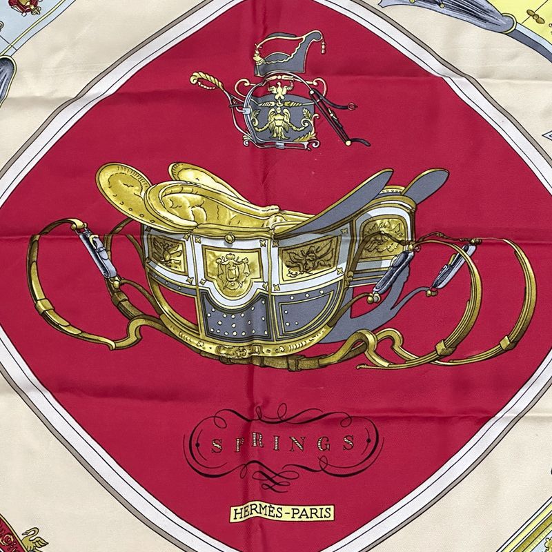 Hermes Scarf Carre 90 Spring Silk Red Multi Color Carriage Large — view 2