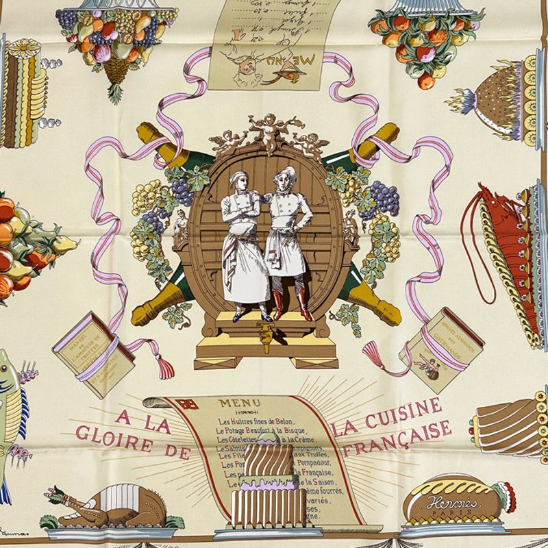 Hermes Scarf Carre 90 la Gloire de la Cuisine Francaise Celebrating French Silk — view 2