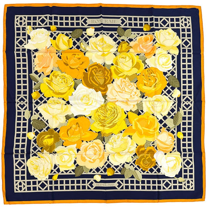 Hermes Scarf Carre 90 Rosrraie Rose Garden Silk Navy Orange Multi Color Floral