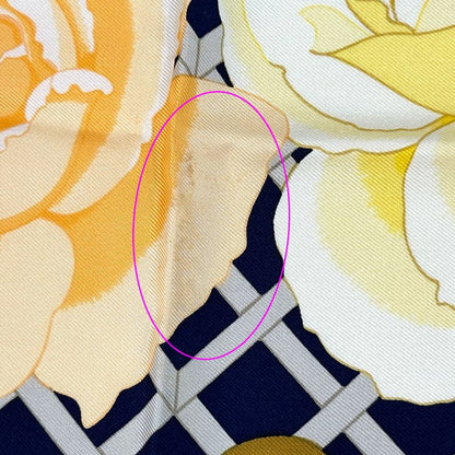 Hermes Scarf Carre 90 Rosrraie Rose Garden Silk Navy Orange Multi Color Floral — view 7