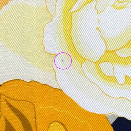 Hermes Scarf Carre 90 Rosrraie Rose Garden Silk Navy Orange Multi Color Floral — view 8