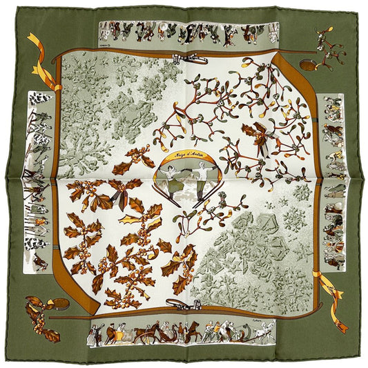 Hermes Scarf Petit Carre Neige D'antan Last Winter Silk Green Multi Color