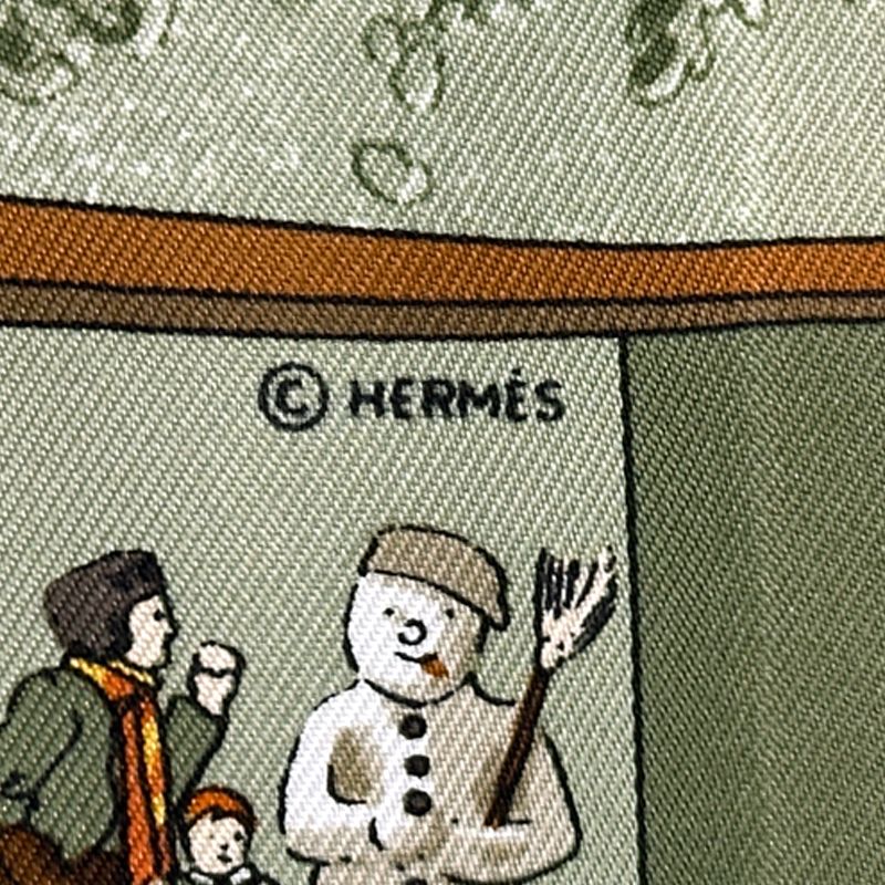 Hermes Scarf Petit Carre Neige D'antan Last Winter Silk Green Multi Color — view 4