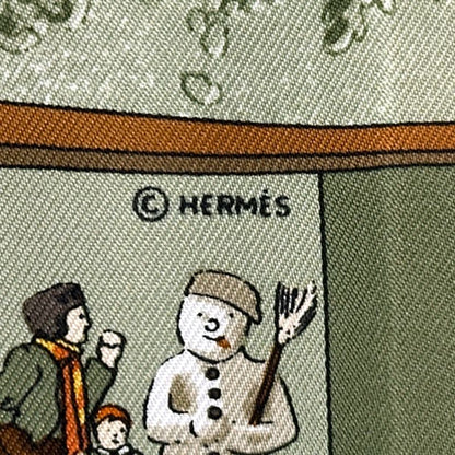 Hermes Scarf Petit Carre Neige D'antan Last Winter Silk Green Multi Color — view 4