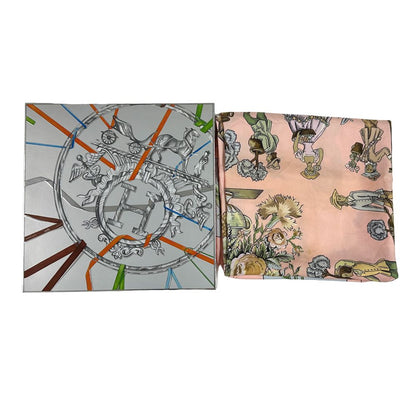 Hermes Scarf Carre 90 les Jardiniers du Roy Silk Pink Light Blue Multi Color — view 6
