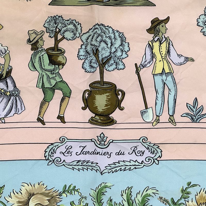 Hermes Scarf Carre 90 les Jardiniers du Roy Silk Pink Light Blue Multi Color — view 2