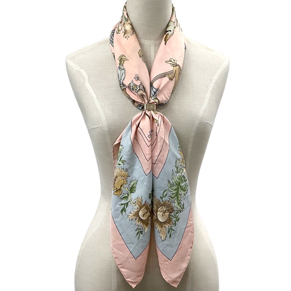 Hermes Scarf Carre 90 les Jardiniers du Roy Silk Pink Light Blue Multi Color — view 7