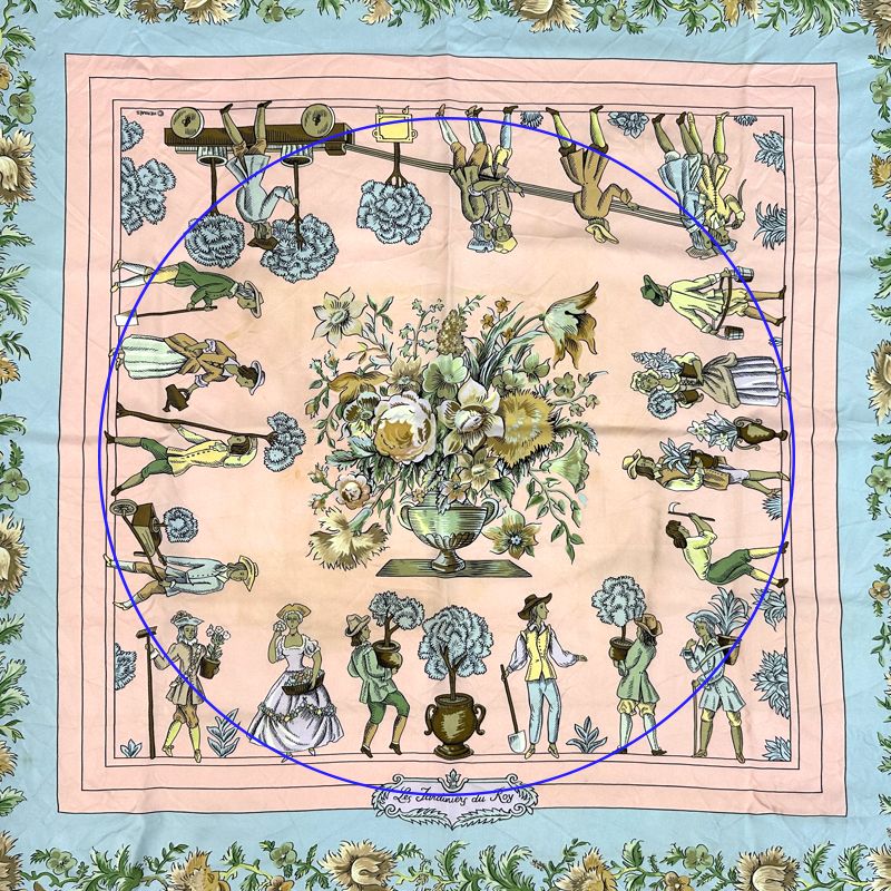 Hermes Scarf Carre 90 les Jardiniers du Roy Silk Pink Light Blue Multi Color — view 8