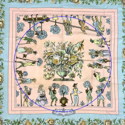 Hermes Scarf Carre 90 les Jardiniers du Roy Silk Pink Light Blue Multi Color — view 8