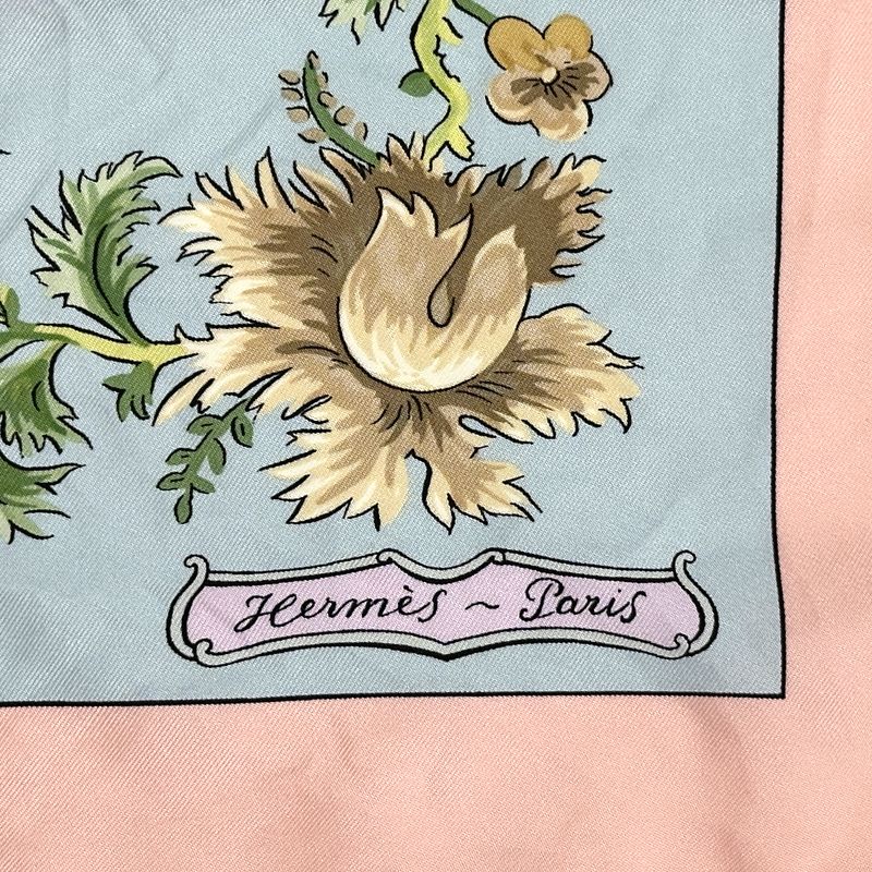 Hermes Scarf Carre 90 les Jardiniers du Roy Silk Pink Light Blue Multi Color — view 3