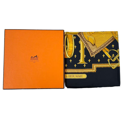 Hermes Scarf Carre 90 Selles a Housse Cover Sitting Silk Black Yellow Multi — view 6