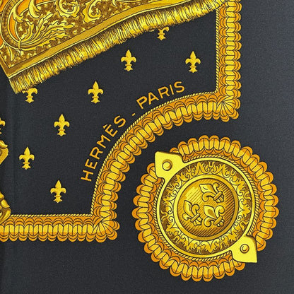 Hermes Scarf Carre 90 Selles a Housse Cover Sitting Silk Black Yellow Multi — view 3