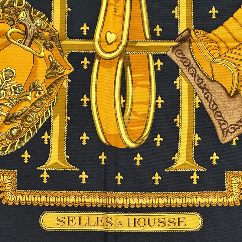 Hermes Scarf Carre 90 Selles a Housse Cover Sitting Silk Black Yellow Multi — view 2