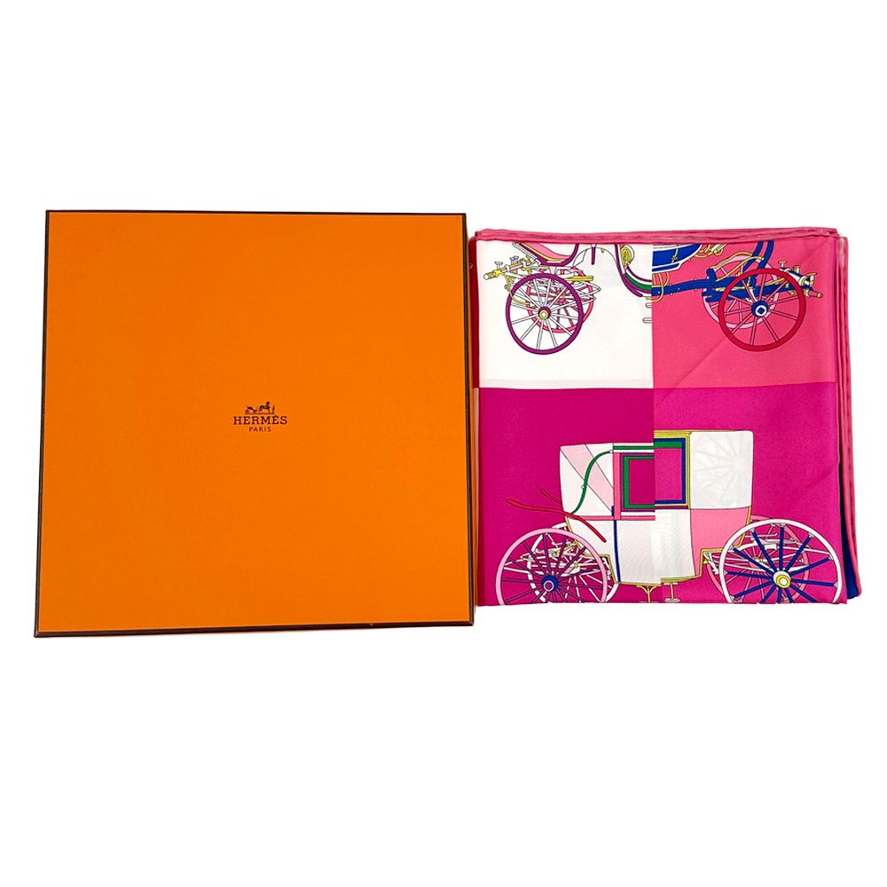 Hermes Scarf Carre 90 Voitures Exquises Elaborate Carriage Silk Pink Multi — view 5