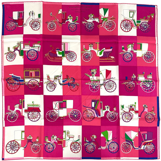 Hermes Scarf Carre 90 Voitures Exquises Elaborate Carriage Silk Pink Multi