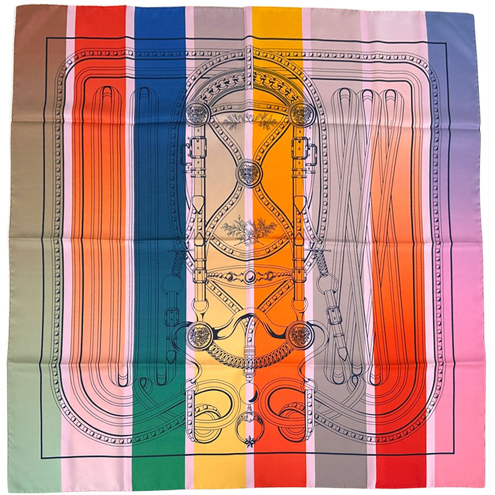 Hermes Scarf Carre Double Face 90 Grand Tralala Silk Vermillion Blue Multi