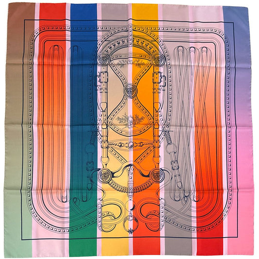 Hermes Scarf Carre Double Face 90 Grand Tralala Silk Vermillion Blue Multi
