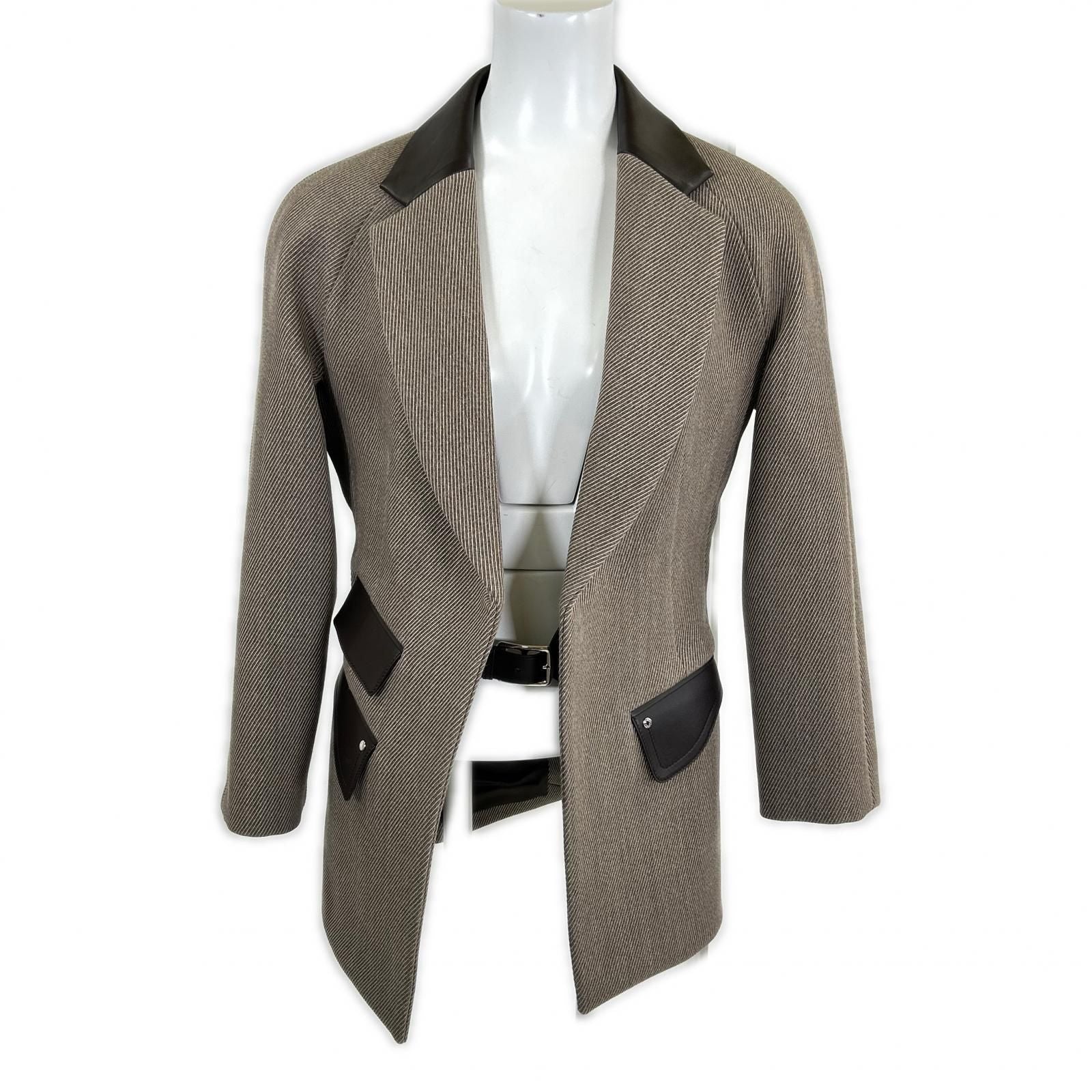 Hermes Wool Lambskin Lining Series Button Inner Belt Jacket Blue 34